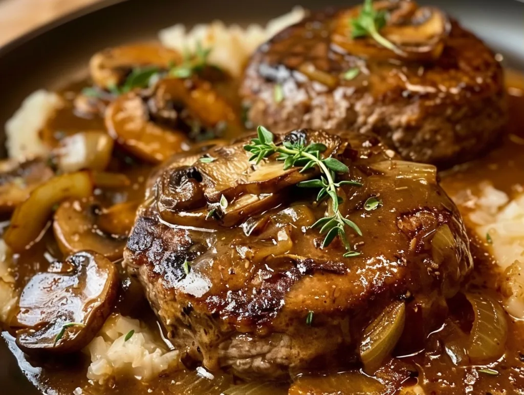Southern Hamburger Steak with Onion and Mushroom Gravy Recipe