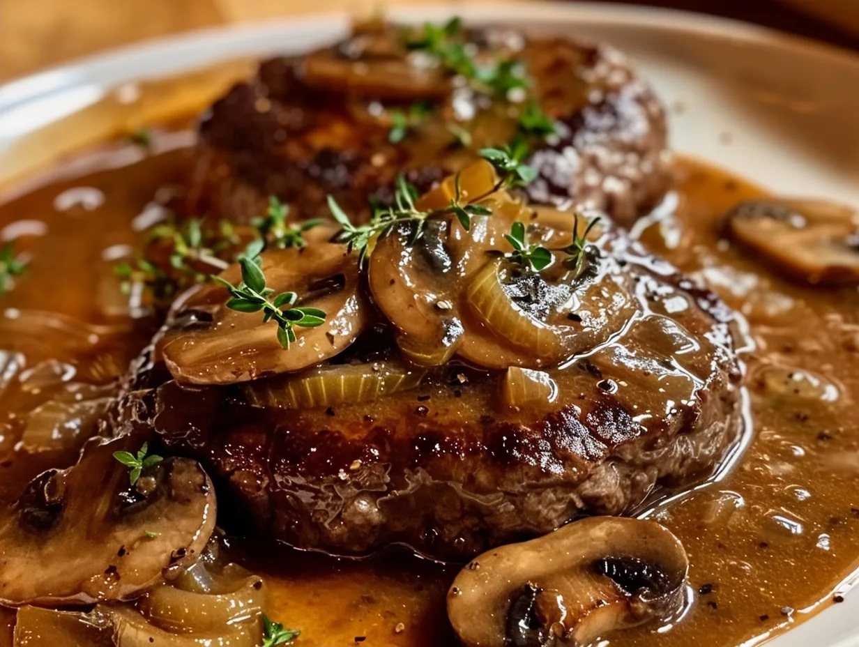 Southern Hamburger Steak with Onion and Mushroom Gravy Recipe