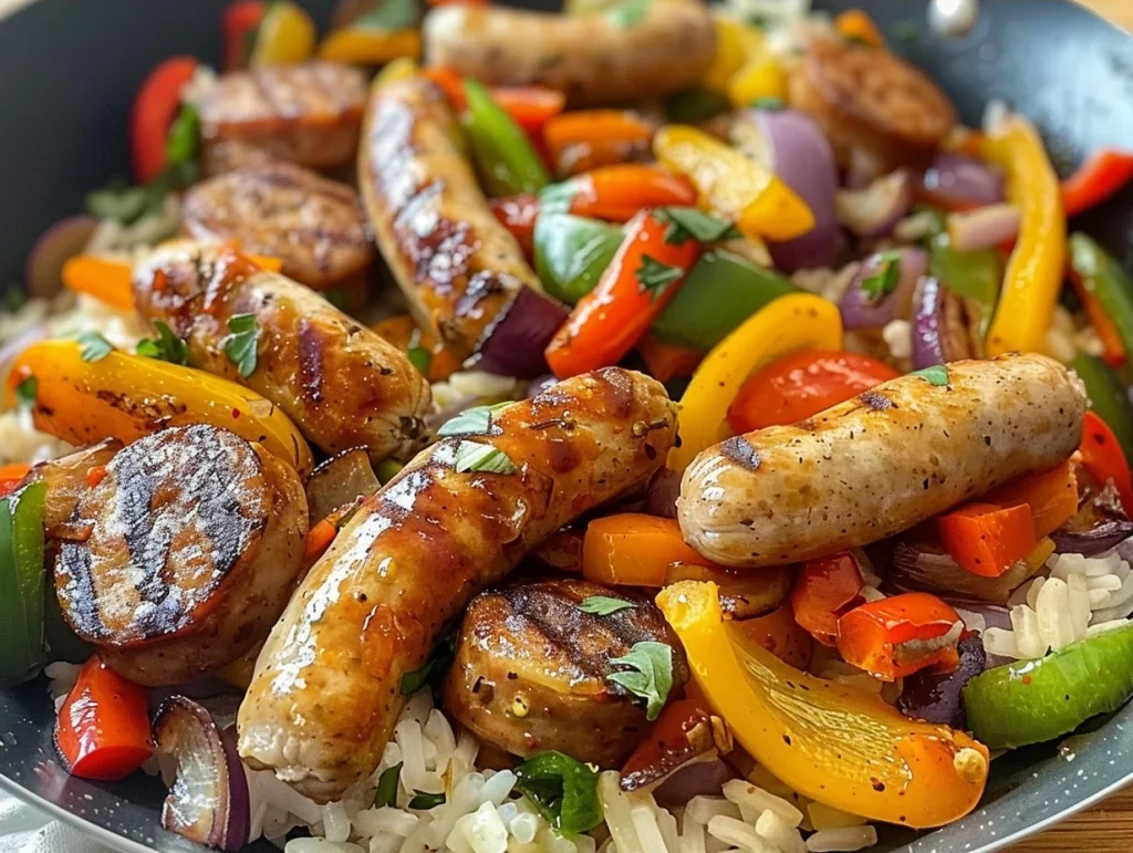 10 Minute Air Fryer Chicken Sausage and Veggies