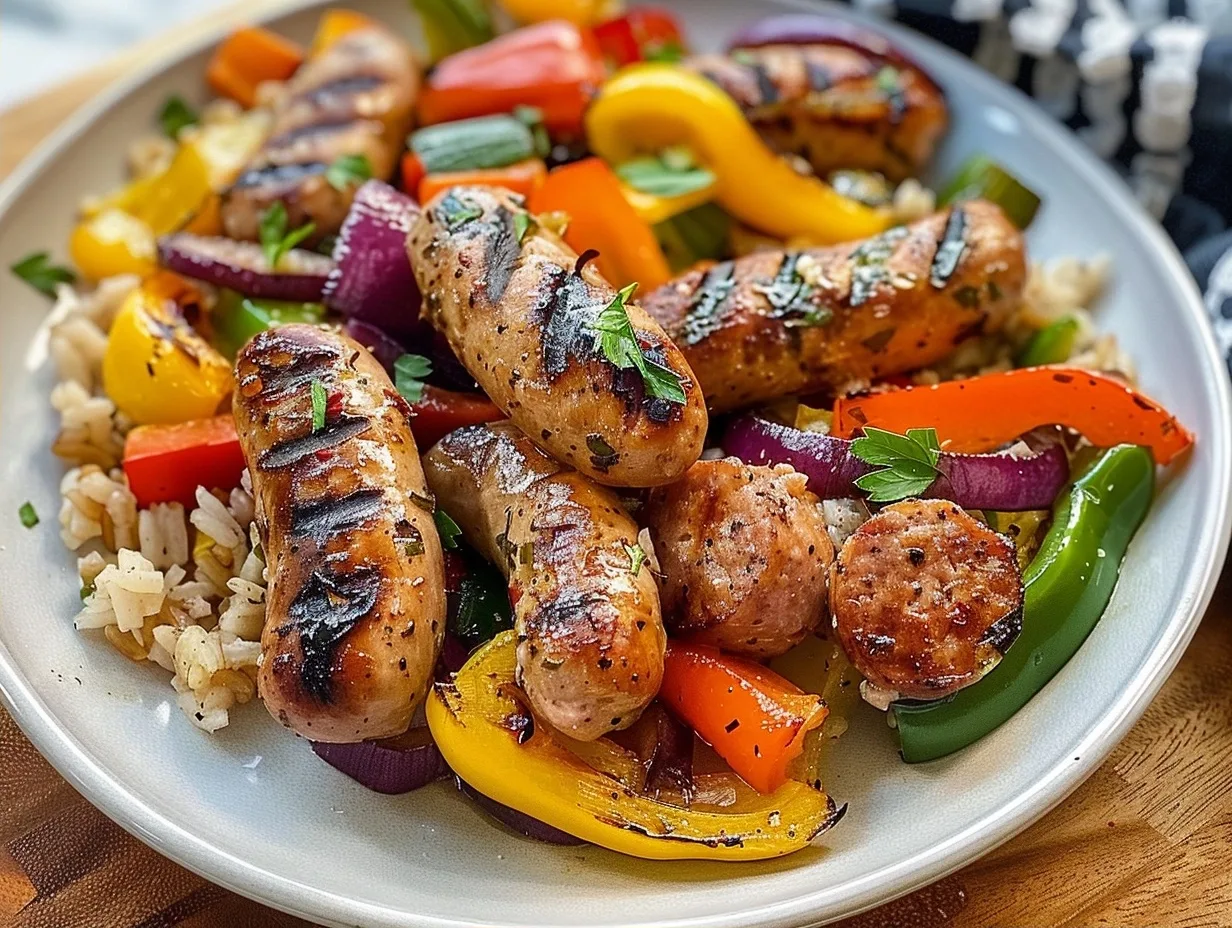 10 Minute Air Fryer Chicken Sausage and Veggies
