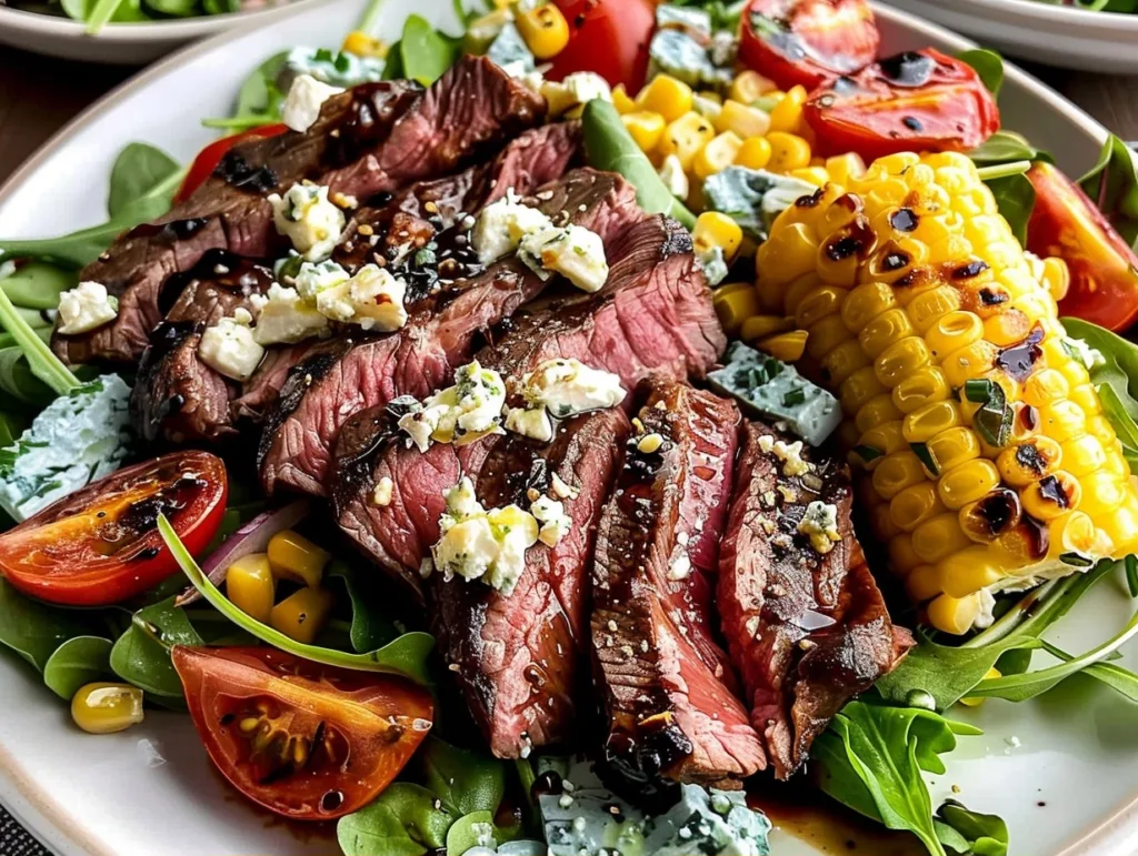 Balsamic Steak Gorgonzola Salad with Grilled Corn