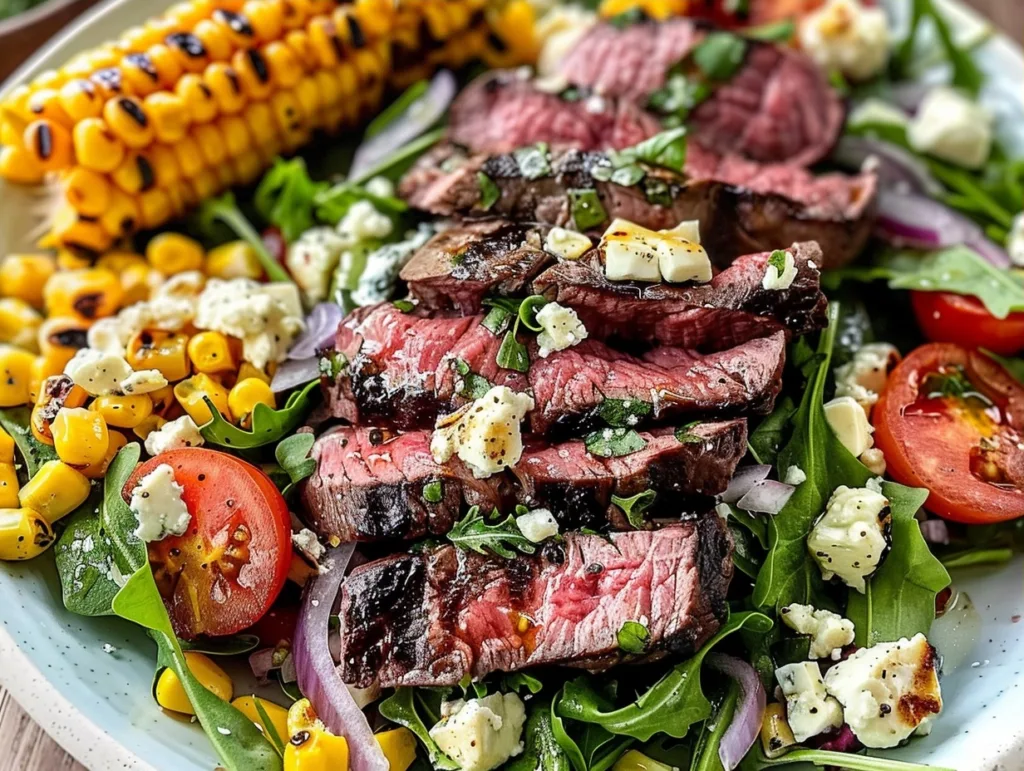 Balsamic Steak Gorgonzola Salad with Grilled Corn