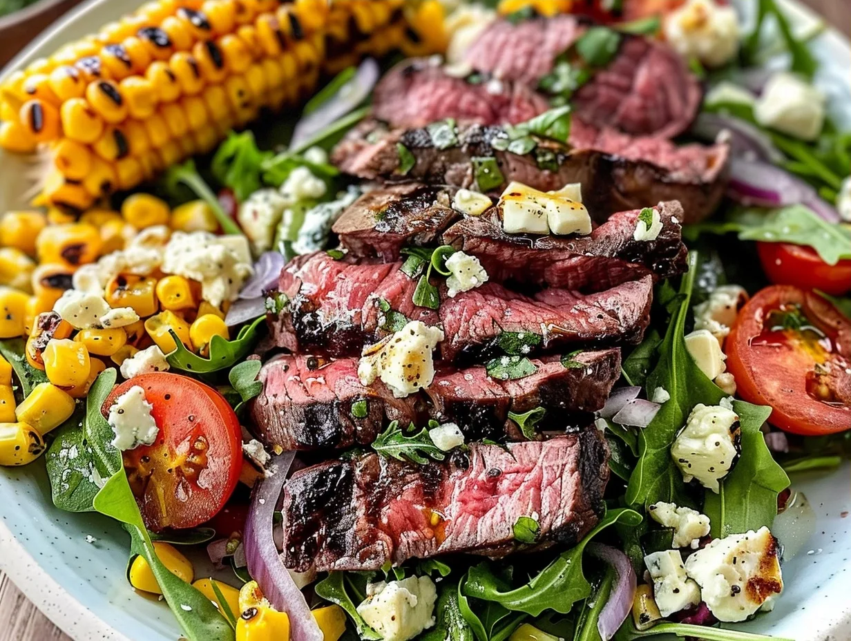 Balsamic Steak Gorgonzola Salad with Grilled Corn