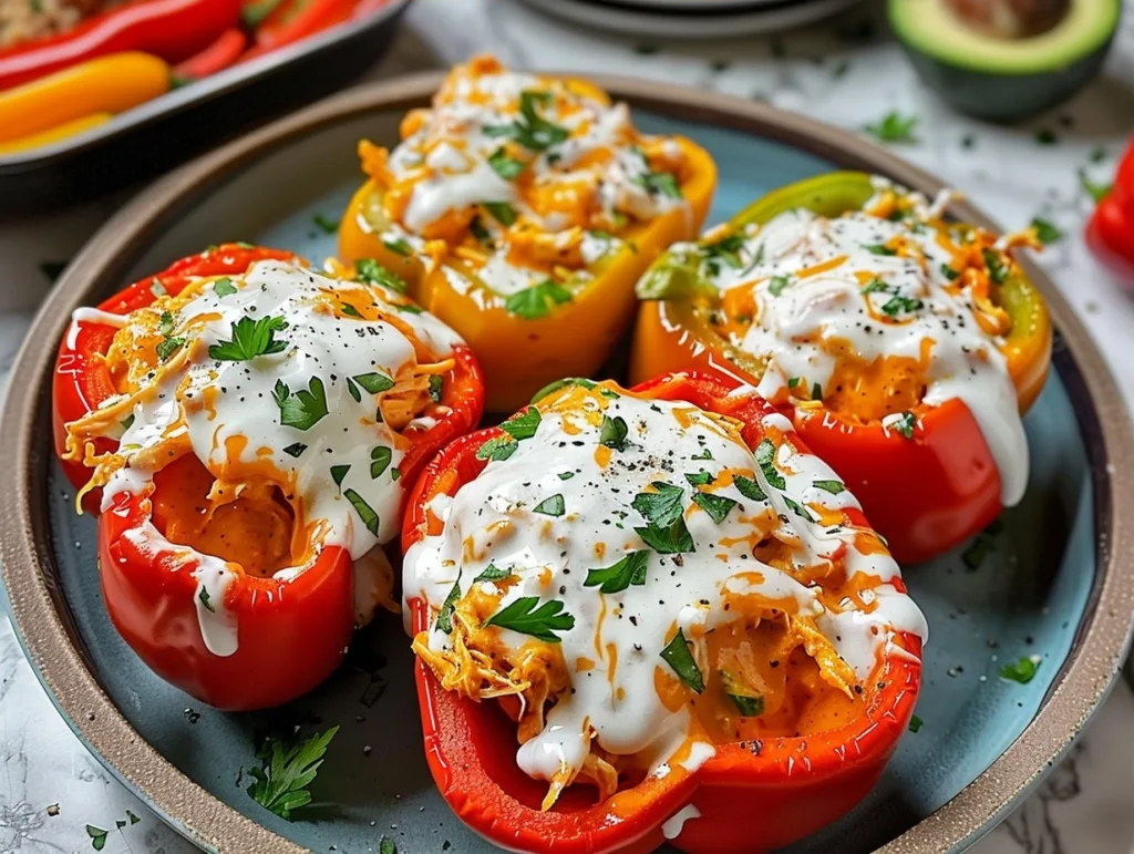 Buffalo Chicken Stuffed Peppers (Dairy-Free & Low Carb)