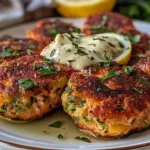 Baked Salmon Patties Recipe with Garlic Herb Sauce