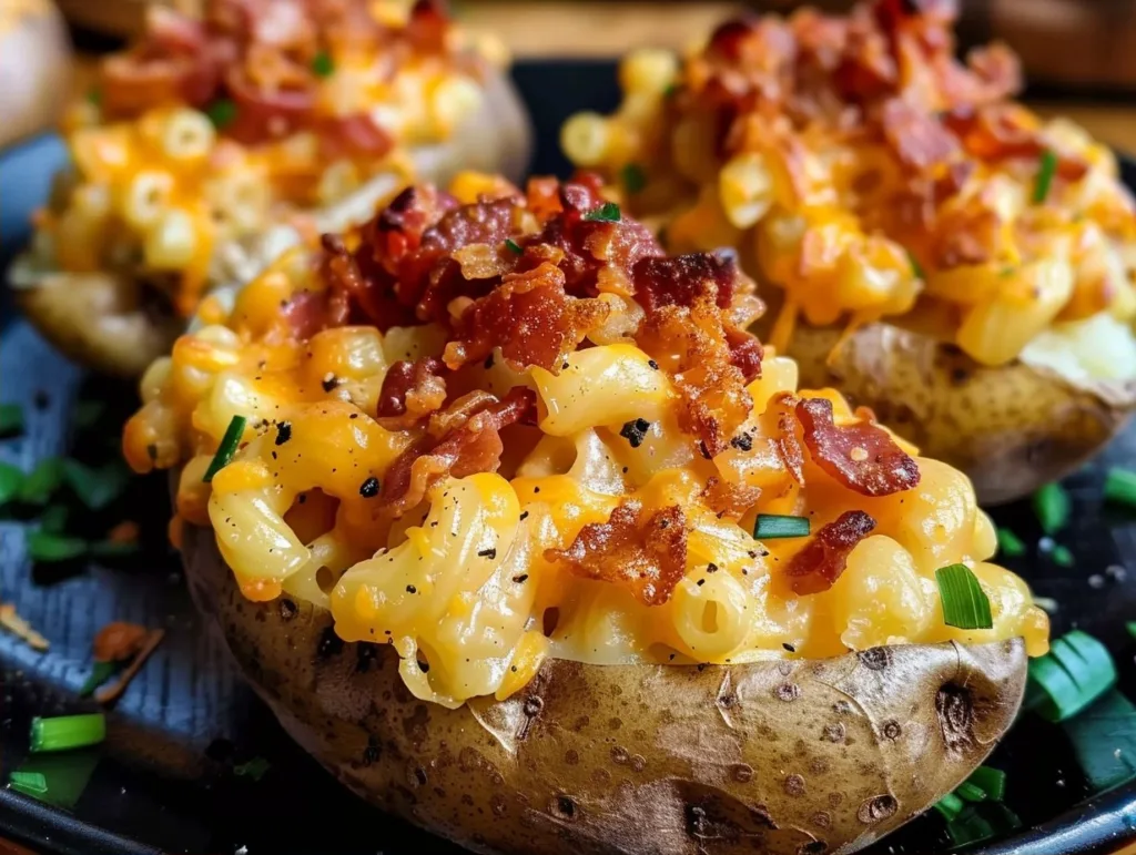 Loaded Mac and Cheese Stuffed Baked Potatoes 4 Loaded Mac and Cheese Stuffed Baked Potatoes