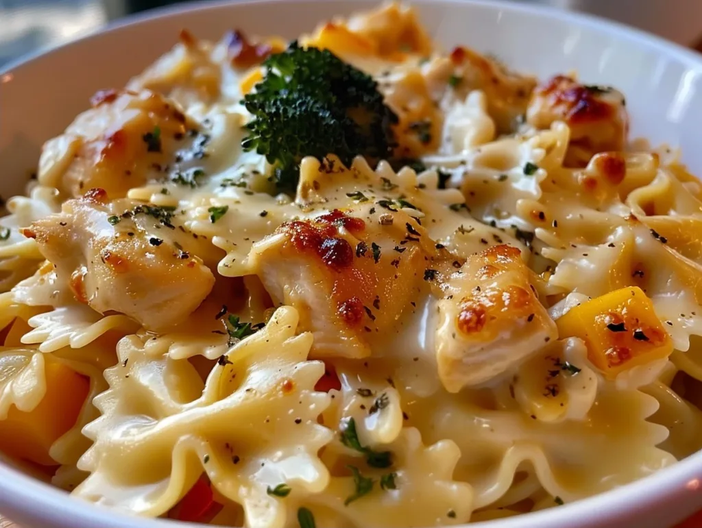 30-Minute Creamy Cheddar & Havarti Chicken Bowtie Pasta