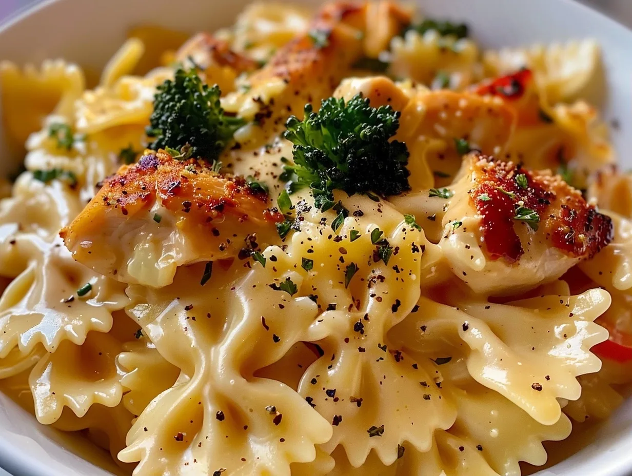 30-Minute Creamy Cheddar & Havarti Chicken Bowtie Pasta