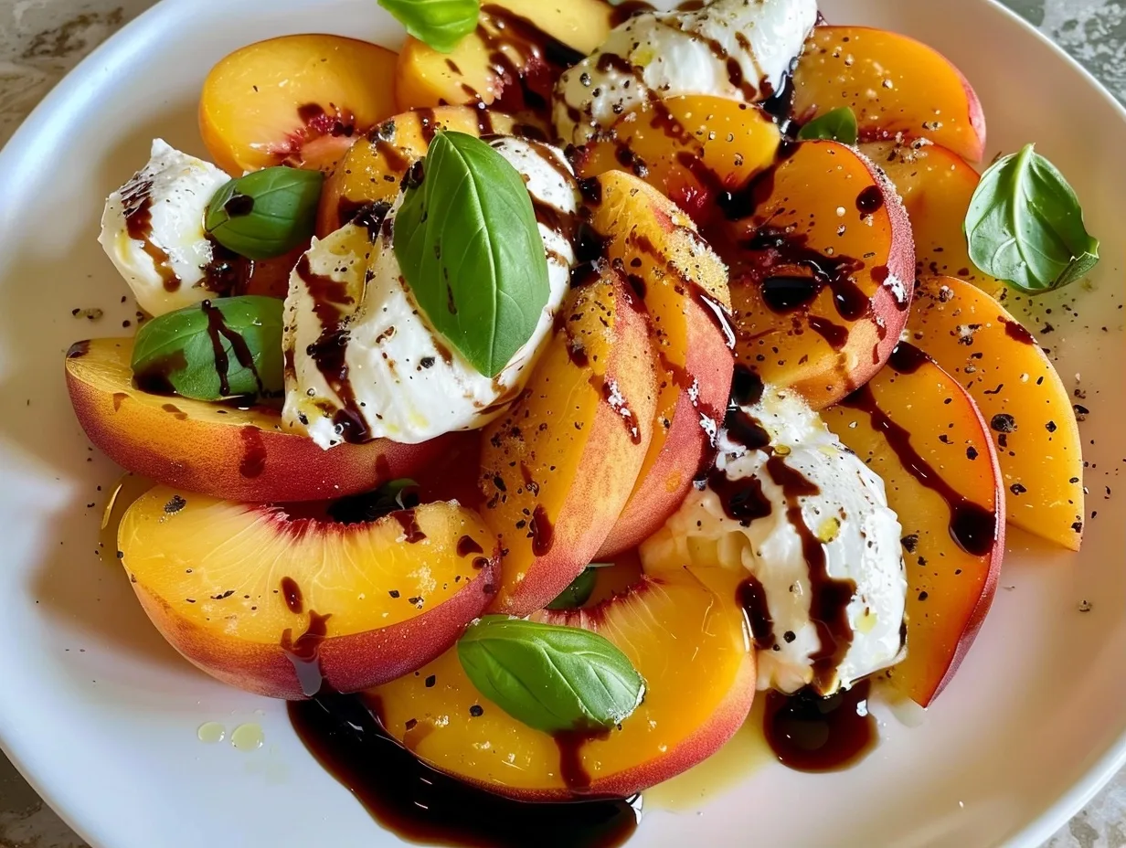 Easy Peach Burrata Salad with Balsamic Glaze