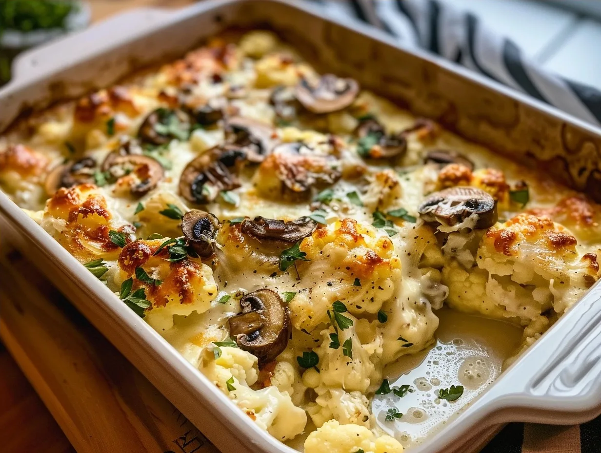 Mushroom Cauliflower Cottage Cheese Bake Recipe