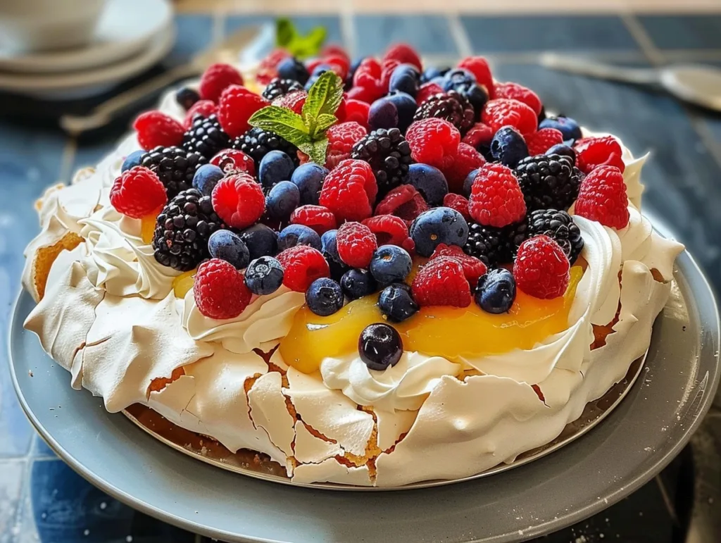 BEST Pavlova with Lemon Curd and Berries Recipe