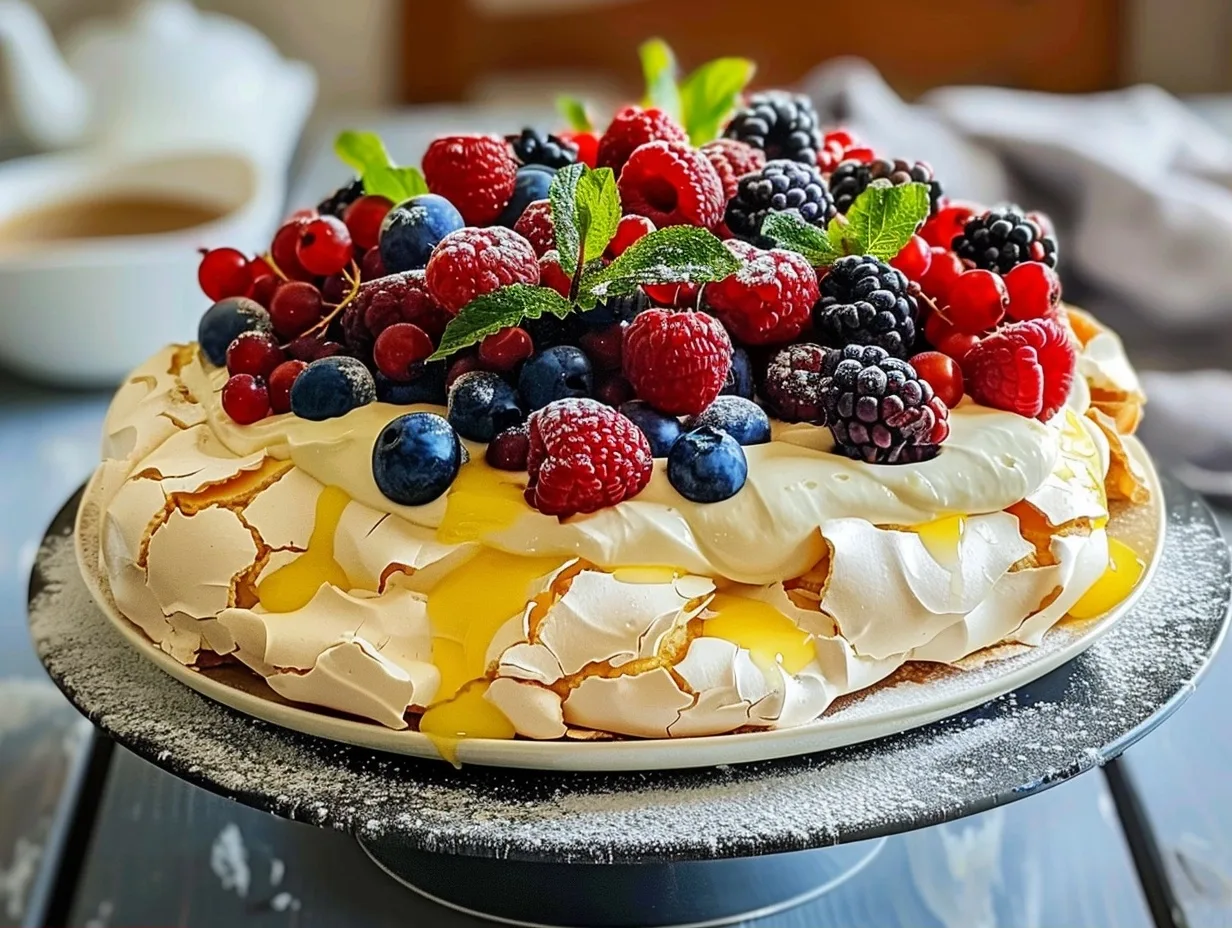 BEST Pavlova with Lemon Curd and Berries Recipe