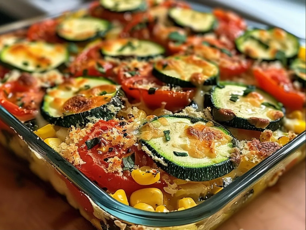 Easy Cheesy Zucchini Corn Tomato Bake with Golden Parmesan Crust 4 Easy Cheesy Zucchini Corn Tomato Bake with Golden Parmesan Crust