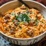 Ground Beef Orzo with Tomato Cream Sauce