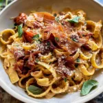 Creamy Roasted Tomato Ricotta Pasta with Crispy Prosciutto