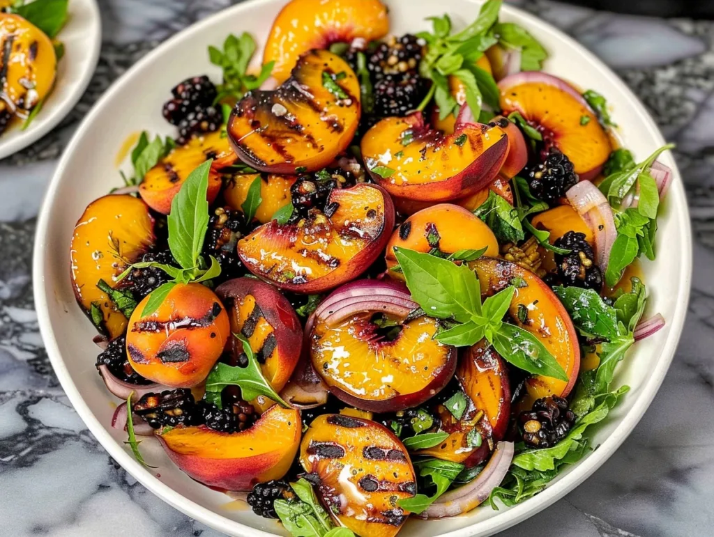 Grilled Peach Salad with Candied Pecans 4 Grilled Peach Salad with Candied Pecans