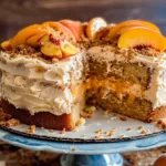 Peach Cobbler Cake with Brown Butter Frosting - Blue Bowl