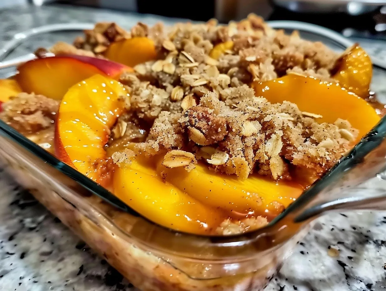Easy Peach Crisp Recipe with Cinnamon Oat Streusel
