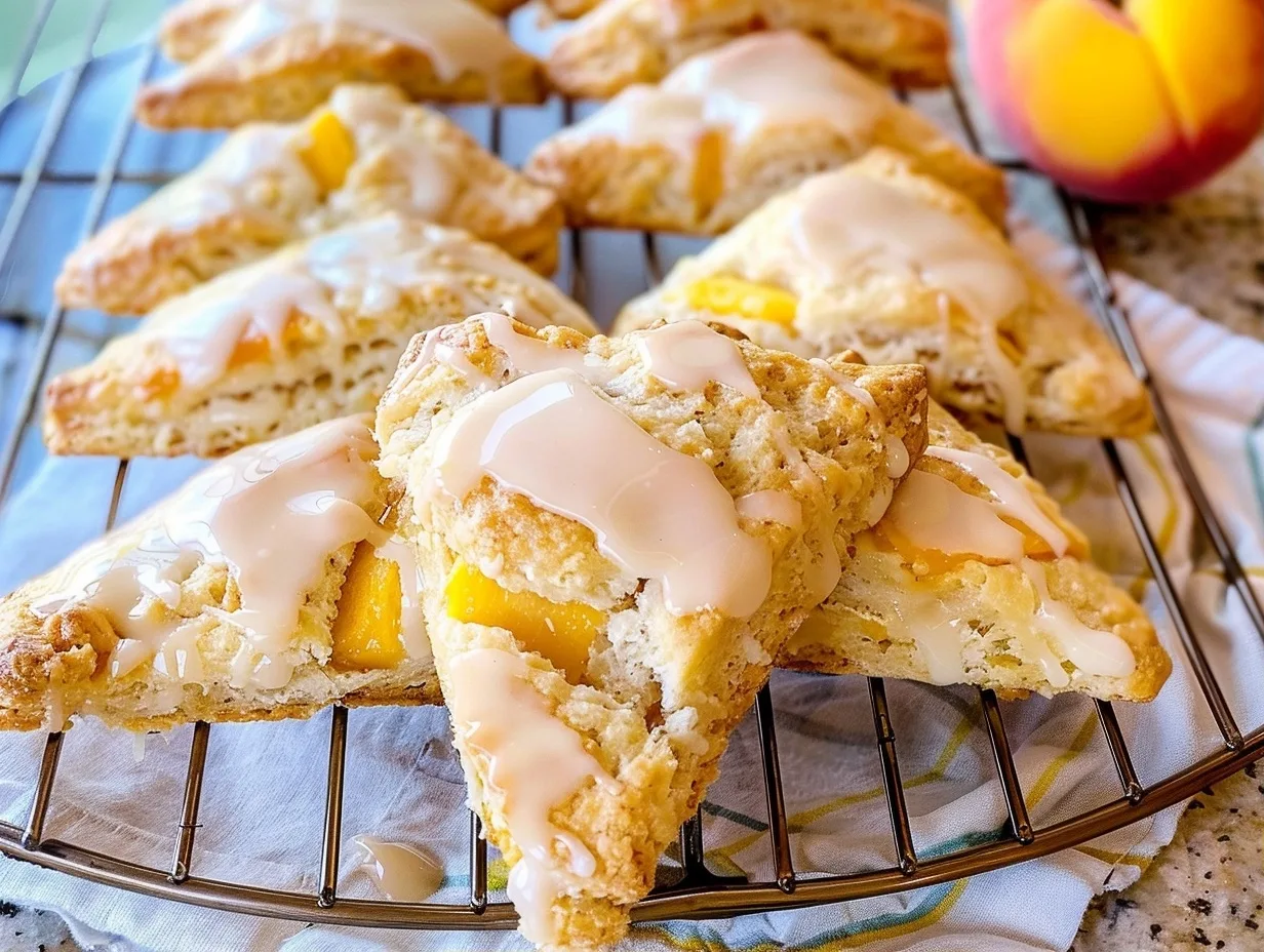 Peach Pie Scones with a Vanilla Glaze