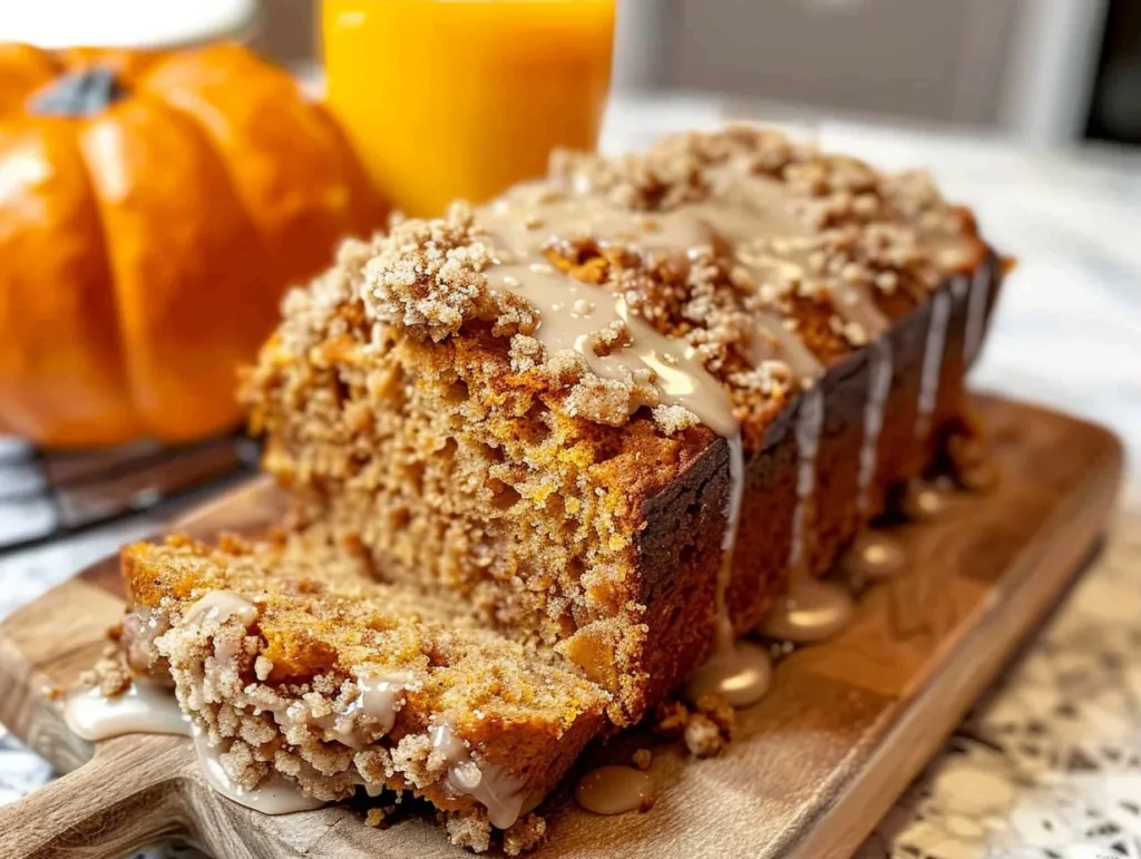 Pumpkin Bread with Streusel Topping and Maple Glaze
