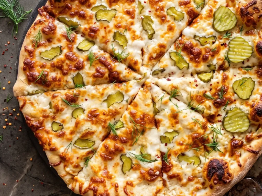 Dill Pickle Pizza with White Garlic Sauce 1